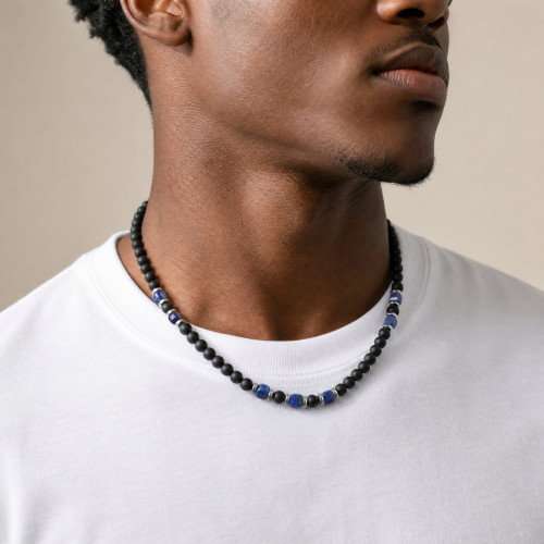 Wholesale Stainless Steel Agate and Lapis Lazuli Bead Necklace