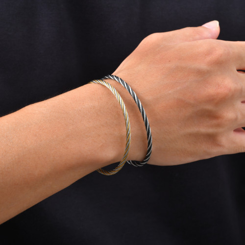 Wholesale Stainless Steel Two-Tone Wire Rope Bangle