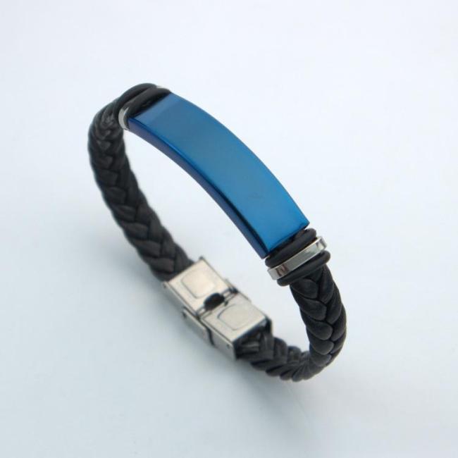 Wholesale Braided Leather Stainless Steel Engravable ID Bracelet