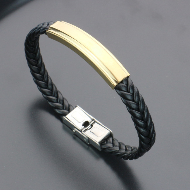 Wholesale Braided Leather Stainless Steel Engravable ID Bracelet