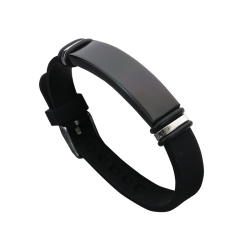 Wholesale Black Silicone Stainless Steel Engravable ID Bracelet