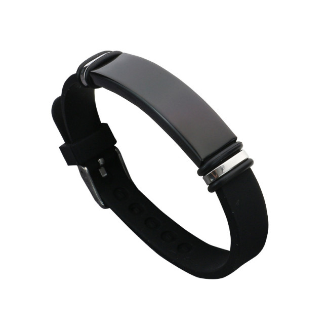 Wholesale Black Silicone Stainless Steel Engravable ID Bracelet