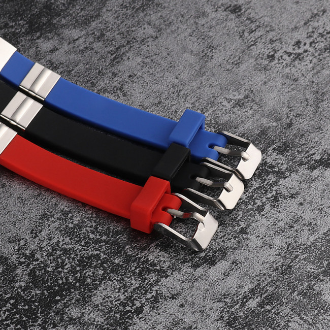 Wholesale Unisex Silicone Stainless Steel Engravable ID Bracelet