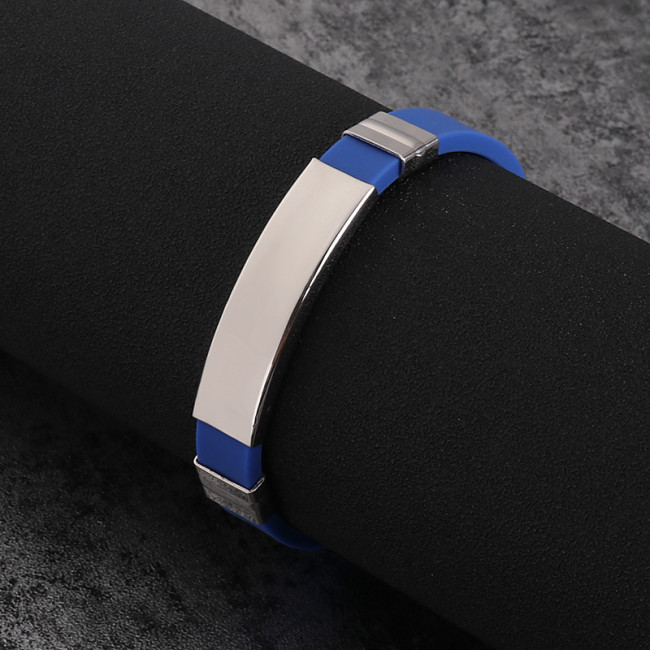 Wholesale Unisex Silicone Stainless Steel Engravable ID Bracelet