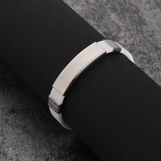 Wholesale Unisex Silicone Stainless Steel Engravable ID Bracelet