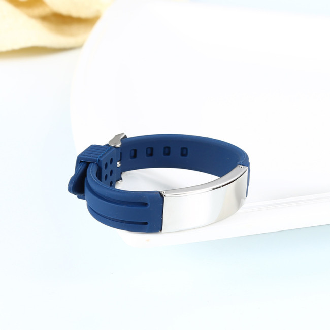 Wholesale Unisex Colorful Silicone Stainless Steel ID Plate Bracelet
