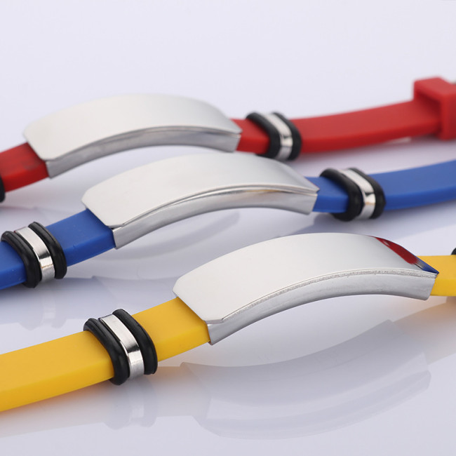 Wholesale Colorful Silicone Stainless Steel ID Plate Bracelet