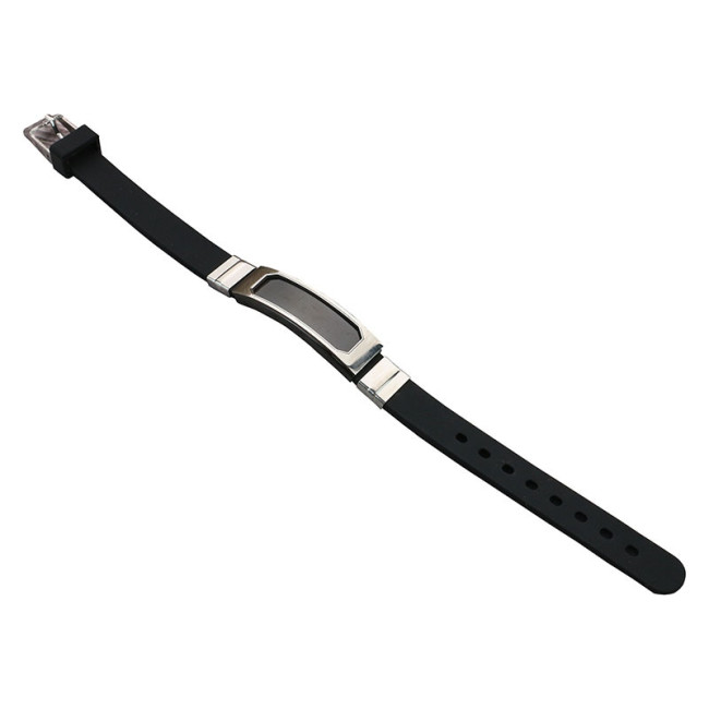 Wholesale Stainless Steel Bezel ID Tag Silicone Leather Bracelet