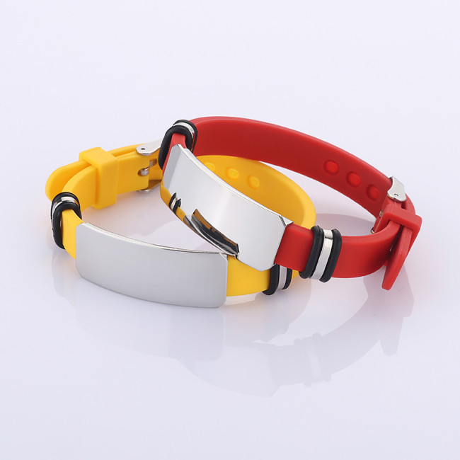 Wholesale Colorful Silicone Stainless Steel ID Plate Bracelet