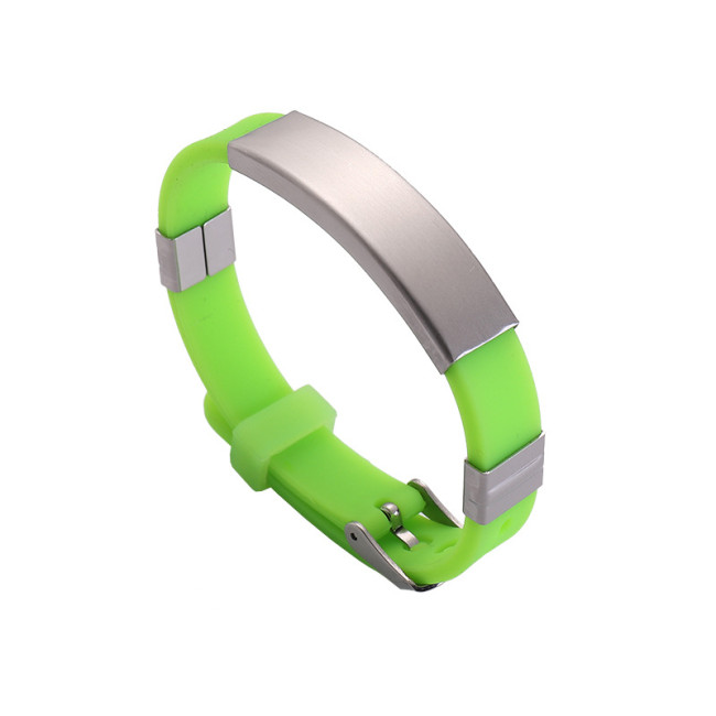 Wholesale Colorful Silicone Stainless Steel ID Plate Bracelet