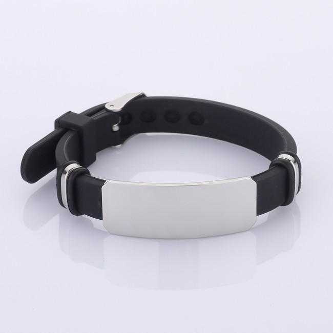 Wholesale Colorful Silicone Stainless Steel ID Plate Bracelet