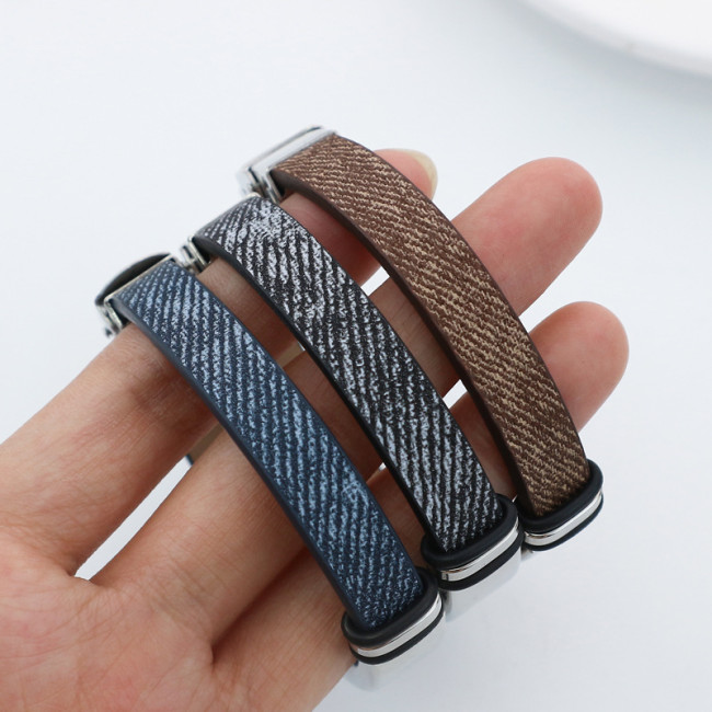Wholesale Blue Leather Stainless Steel Engravable Blank ID Bracelet