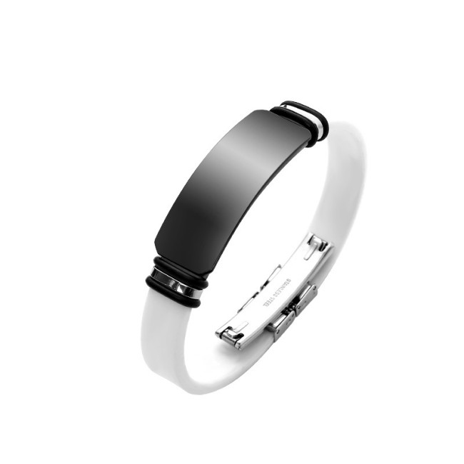 Wholesale Silicone Black Stainless Steel Engravable ID Bracelet