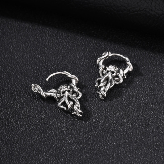 Wholesale Vintage Stainless Steel Octopus Cthulhu Hoop Earrings