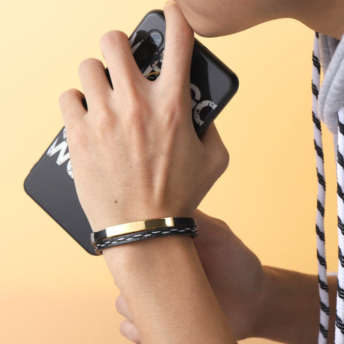 Wholesale Multilayer Leather Stainless Steel Engravable ID Bracelet