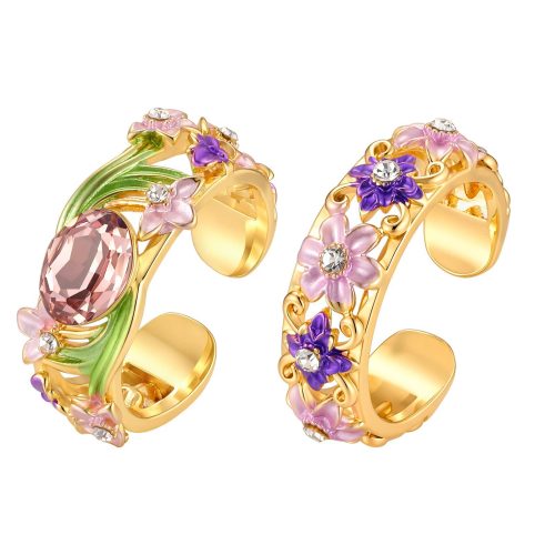 Wholesale Brass Enamel Floral Crystal Open Ring
