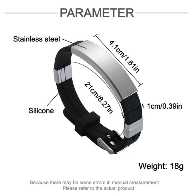 Wholesale Colorful Silicone Stainless Steel ID Plate Bracelet