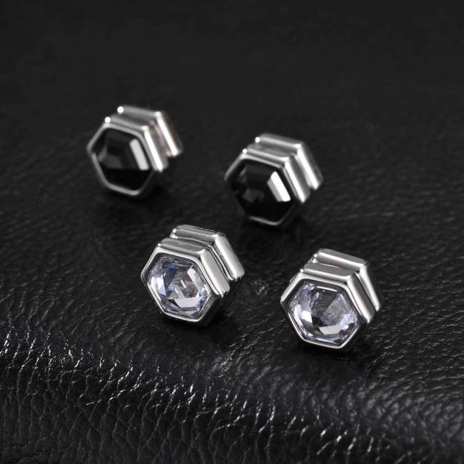 Wholesale Trendy Hexagon Crystal Magnetic Clip-On Stud Earrings