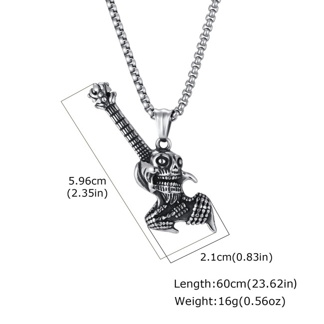 Wholesale Stainless Steel Skull Guitar Rock Pendant Necklace