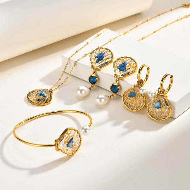 Wholesale Gold Plated Resin Seashell Pearl Jewelry Set