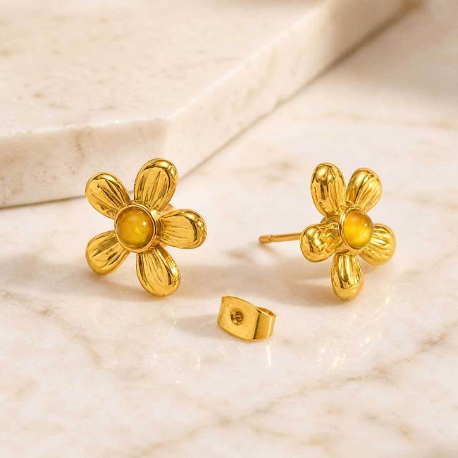 Wholesale Stainless Steel Puffy Flower Stud Earrings