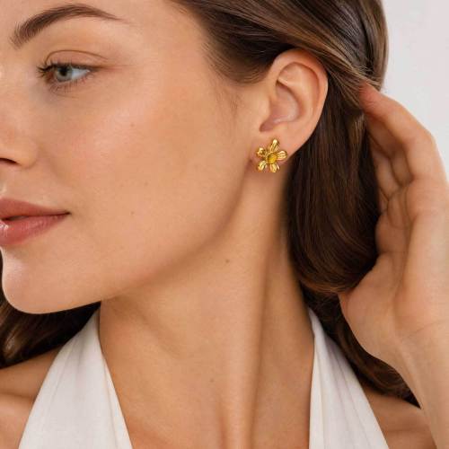 Wholesale Stainless Steel Puffy Flower Stud Earrings