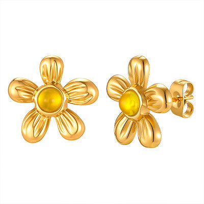 Wholesale Stainless Steel Puffy Flower Stud Earrings