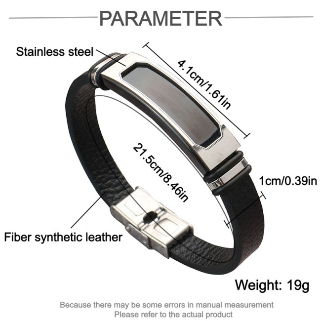Wholesale Stainless Steel Bezel ID Tag Silicone Leather Bracelet