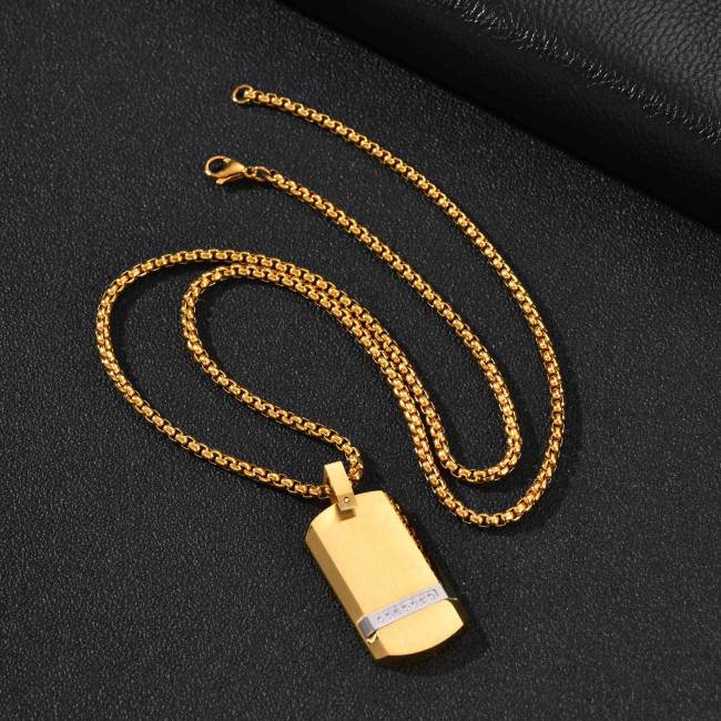 Wholesale Stainless Steel Brushed CZ Dog Tag Pendant