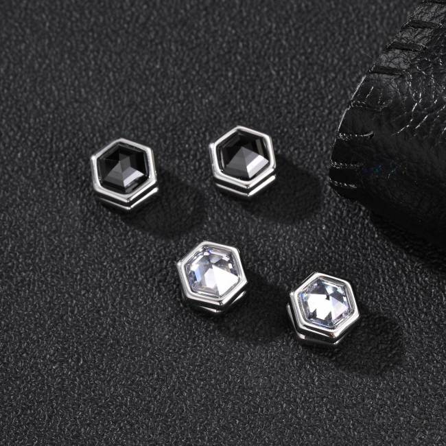 Wholesale Trendy Hexagon Crystal Magnetic Clip-On Stud Earrings
