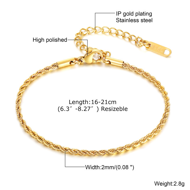 Wholesales Stainless Steel Twisted Rope Chain Link Bracelet