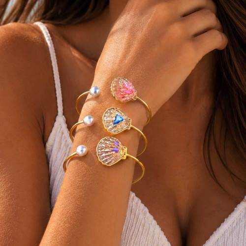 Wholesale Gold Plated Resin Seashell Pearl Jewelry Set