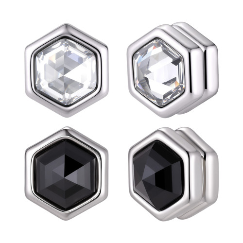 Wholesale Trendy Hexagon Crystal Magnetic Clip-On Stud Earrings
