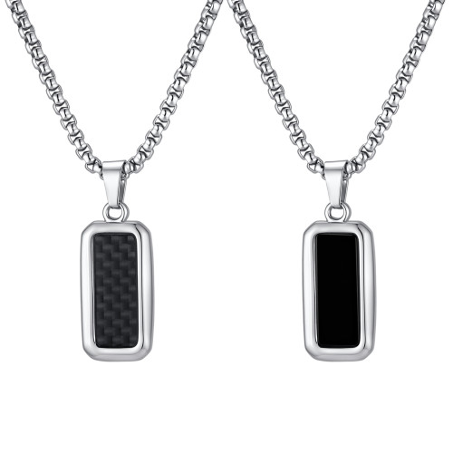 Wholesale Men's Stainless Steel Carbon Fiber Pendant Necklace