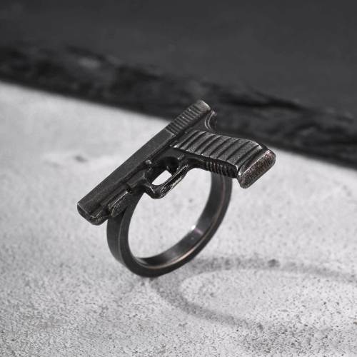 Wholesale Men's Stainless Steel Pistol Handgun Shaped Ring