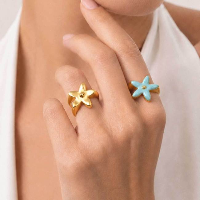 Wholesale Women's Gold Plated Puffy Starfish Enamel Ring