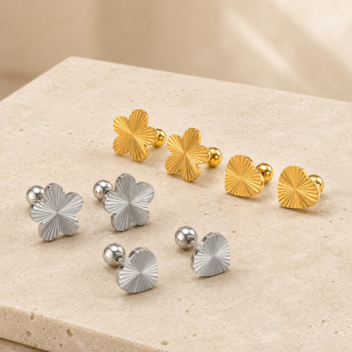 Wholesale Stainless Steel Sunburst Flower Heart Stud Earrings