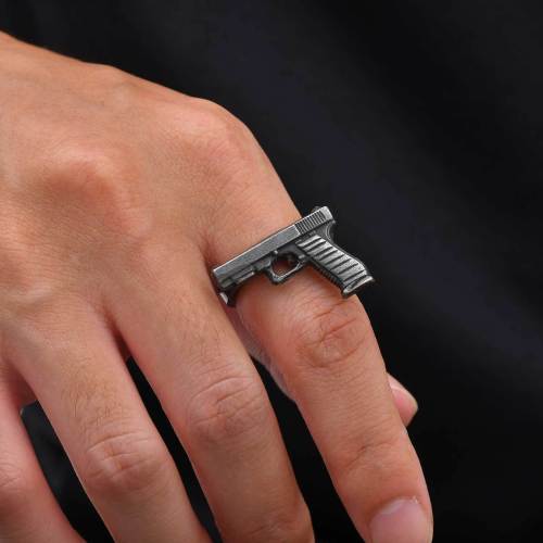Wholesale Men's Stainless Steel Pistol Handgun Shaped Ring