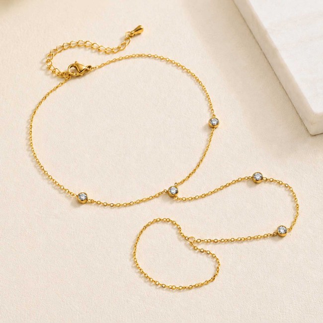 Wholesale Stainless Steel CZ Bezel Barefoot Sandals Anklet Chain