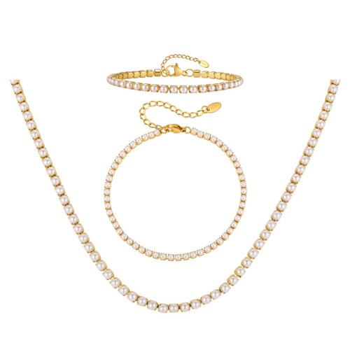Wholesale Stainless Steel Pearl Tennis Anklet Bracelet Necklace