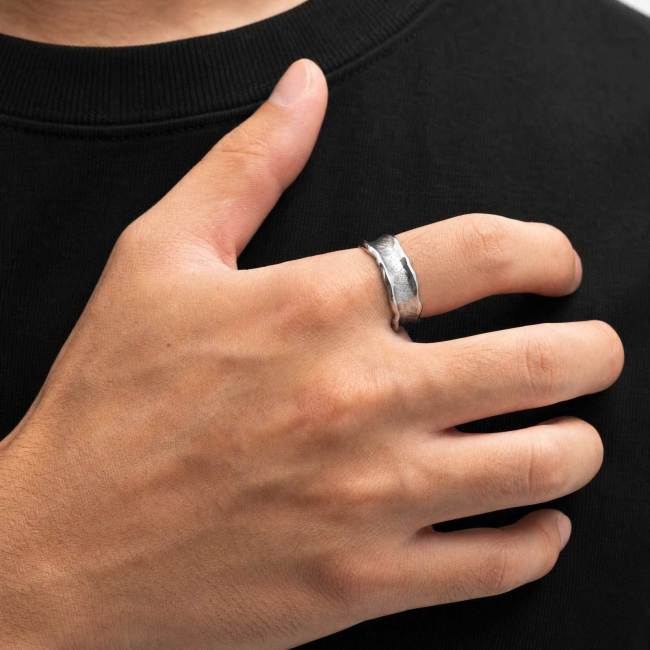 Wholesale Stainless Steel Irregular Wavy Lava Textured Ring
