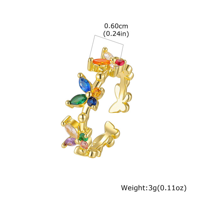 Wholesale Brass Gold Plated Colorful CZ Open Rings