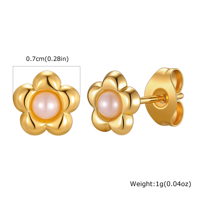 Wholesale Women's Gold Plated Puffy Flower Pearl Stud Earrings