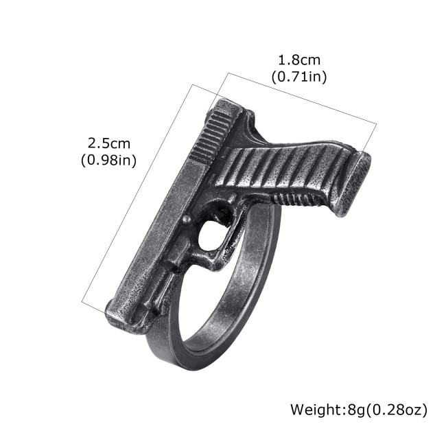 Wholesale Men's Stainless Steel Pistol Handgun Shaped Ring
