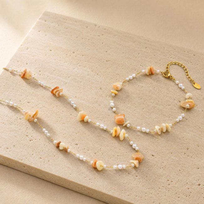 Wholesale Shell Chip Pearl Necklace and Anklet Set