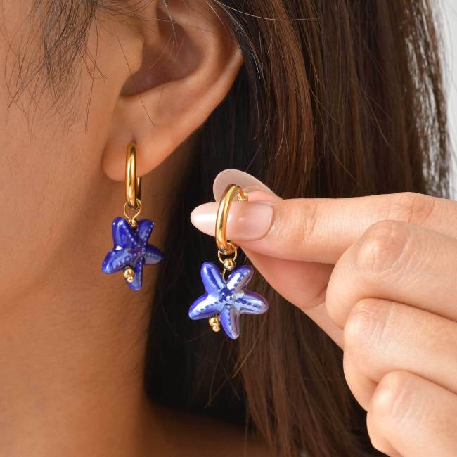 Wholesale Stainless Steel Enamel Starfish Fish Charm Paperclip Necklace