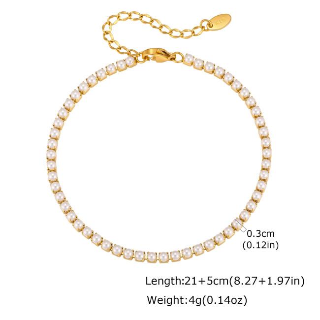 Wholesale Stainless Steel Pearl Tennis Anklet Bracelet Necklace