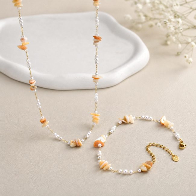 Wholesale Shell Chip Pearl Necklace and Anklet Set