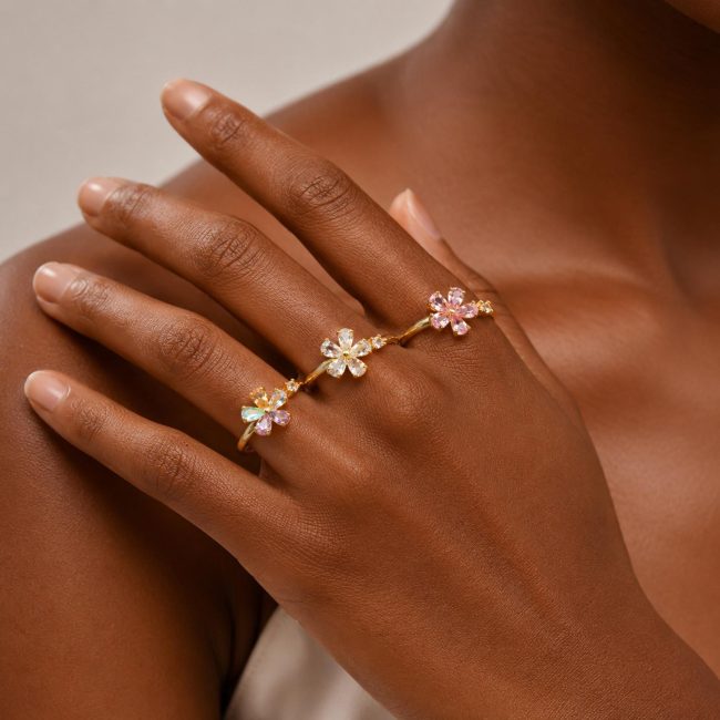 Wholesale Brass CZ Flower Band Ring Collection