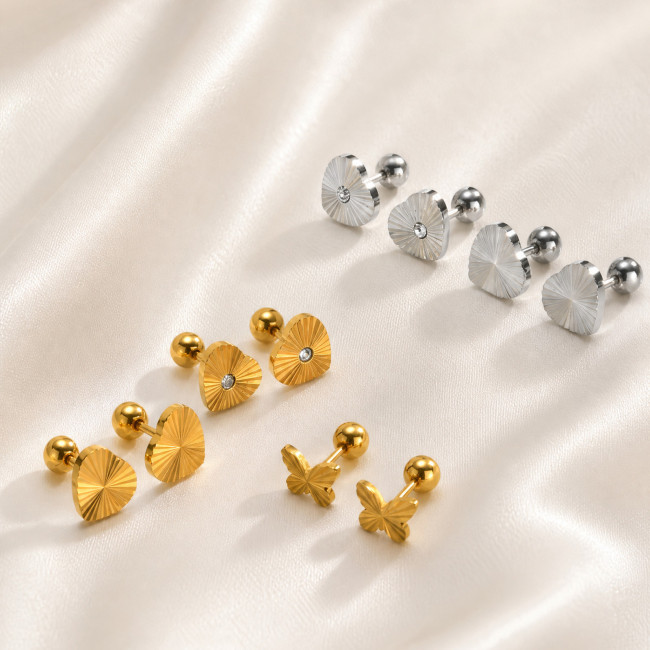 Wholesale Stainless Steel Sunburst Flower Heart Stud Earrings